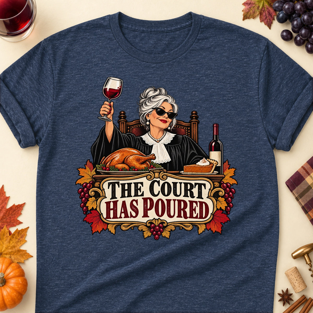 The Court Has Poured Colored Print T-Shirt - Heather Navy - Brooke & Belle
