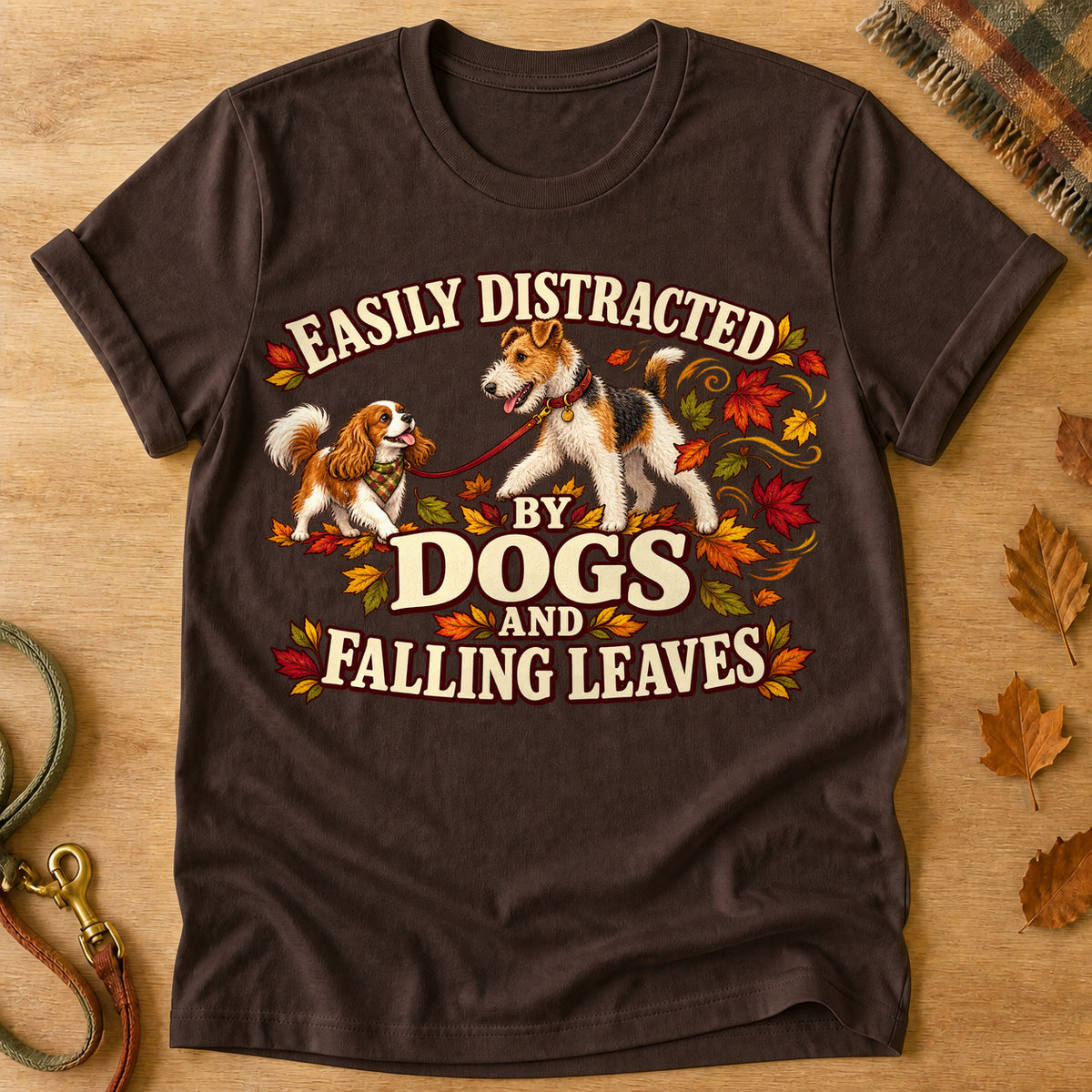 Distracted Dogs Leaves T-shirt - Dark Chocolate - Brooke & Belle