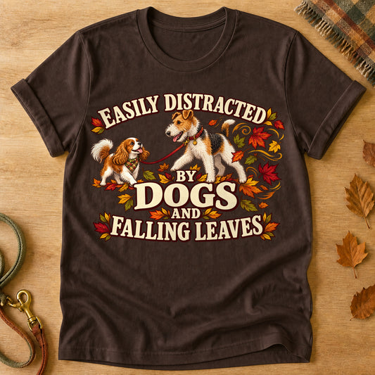 Distracted Dogs Leaves T-shirt - Dark Chocolate - Brooke & Belle