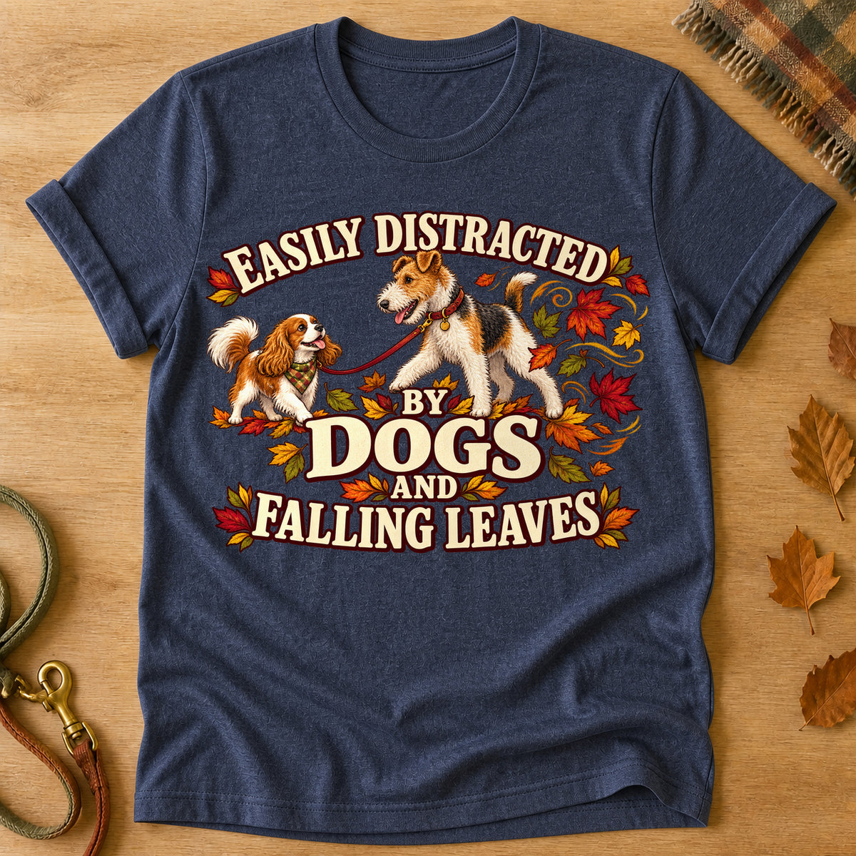 Distracted Dogs Leaves T-shirt - Heather Navy - Brooke & Belle