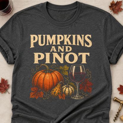 Pumpkins And Pinot Fall Colored Print T-Shirt - Dark Heather - Brooke & Belle