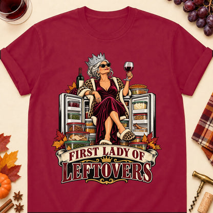 First Lady Of Leftovers Colored Print T-Shirt - Cardinal Red - Brooke & Belle