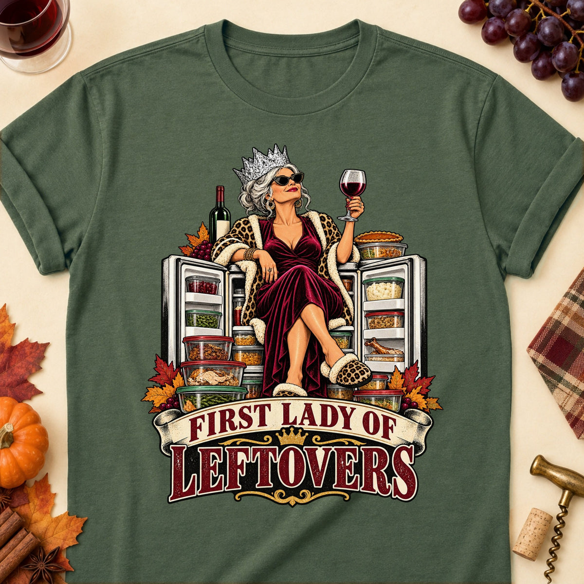 First Lady Of Leftovers Colored Print T-Shirt - Military Green - Brooke & Belle