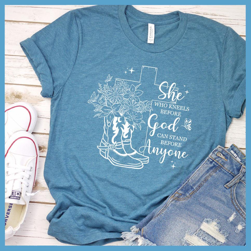 She Who Kneels Before God Can Stand Before Anyone T-Shirt - Brooke & Belle