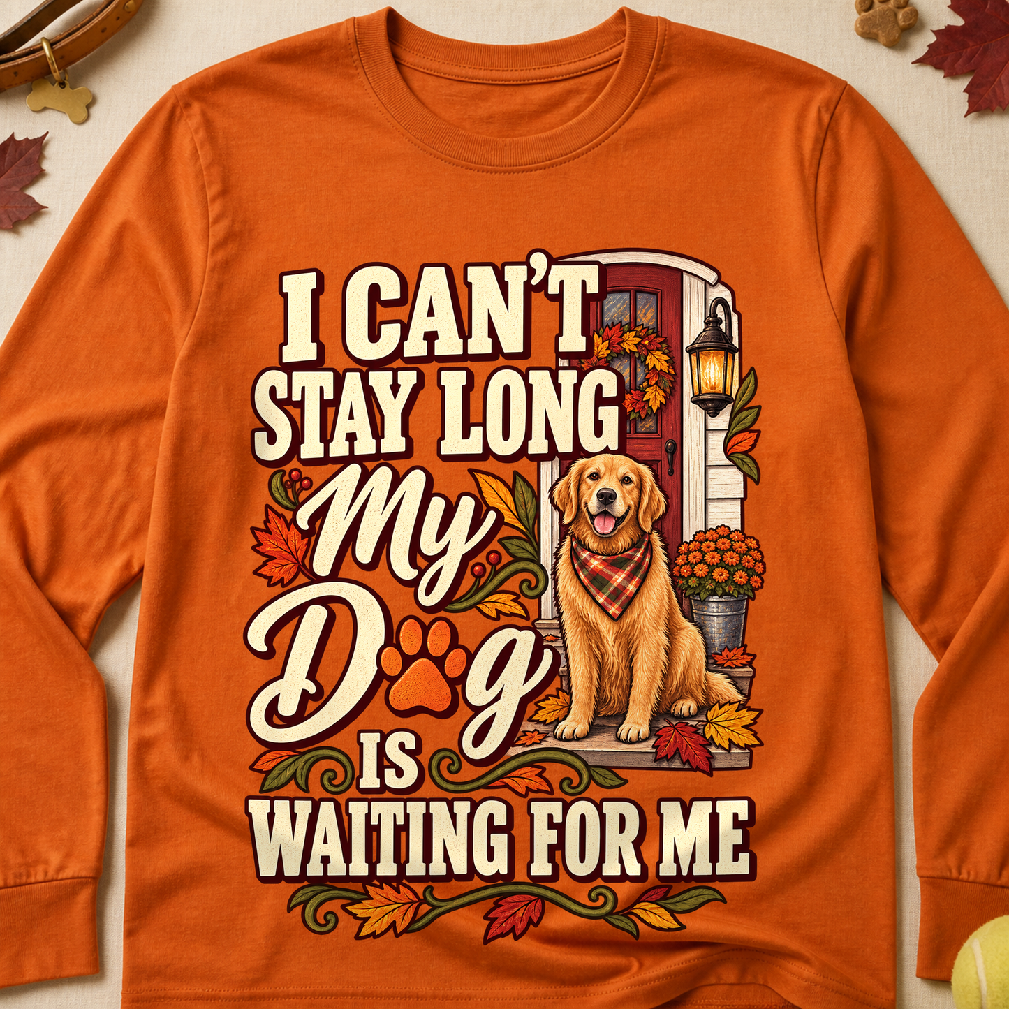 Dog Is Waiting For Me Fall Long Sleeves - Texas Orange - Brooke & Belle