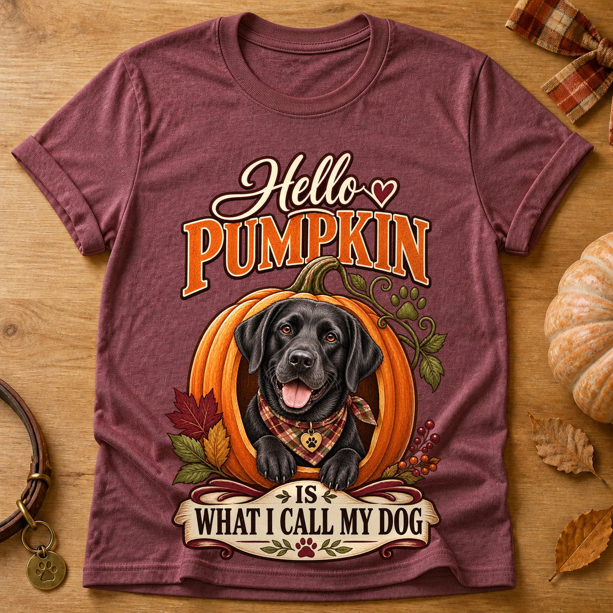 Hello Pumpkin Dog T-shirt - Heather Maroon - Brooke & Belle