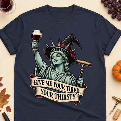 Give Me Your Tired, Your Thirsty Colored Print T-Shirt - Navy - Brooke & Belle