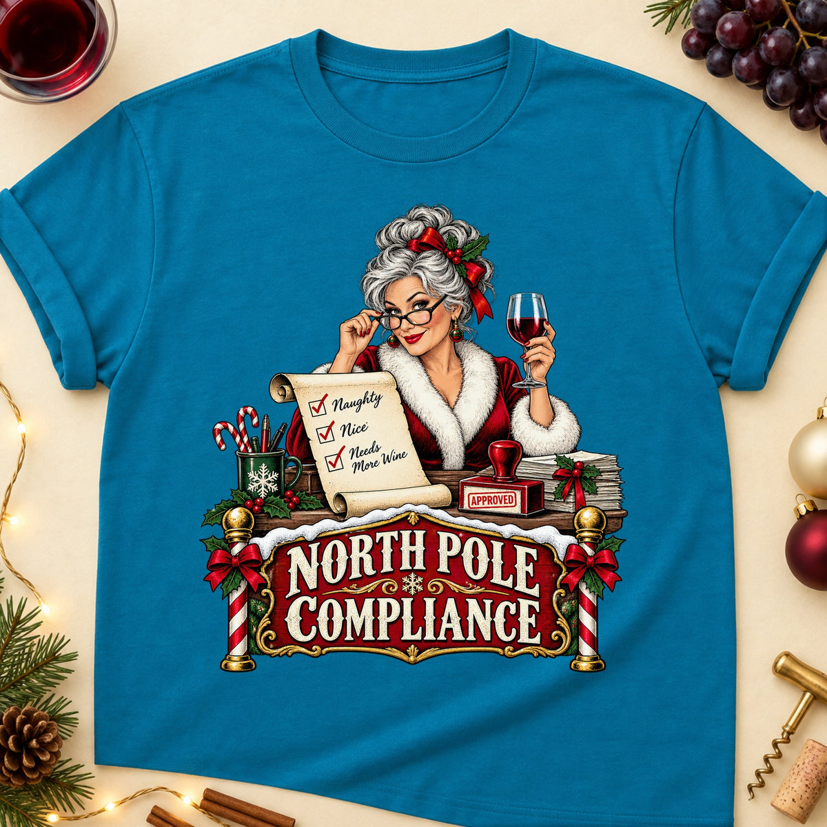 North Pole Compliance Colored Print T-Shirt - Antique Sapphire - Brooke & Belle