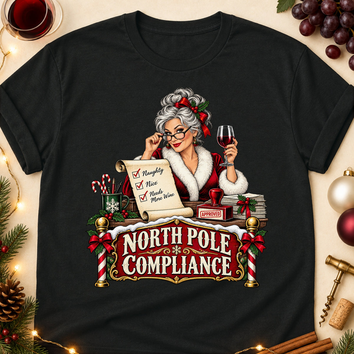 North Pole Compliance Colored Print T-Shirt - Black - Brooke & Belle