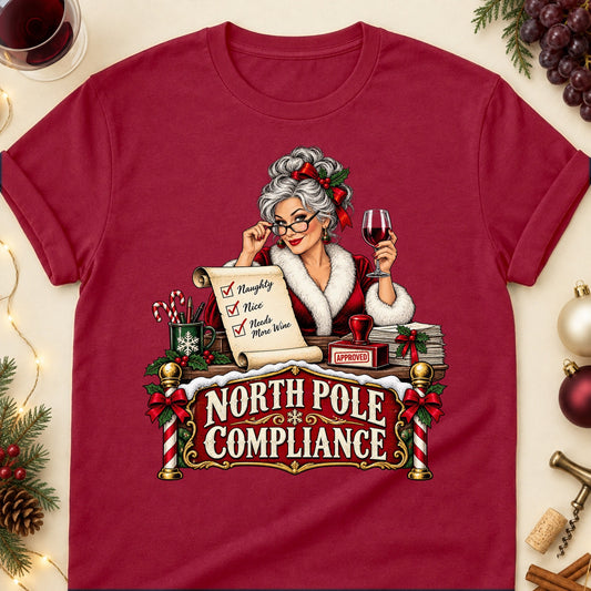 North Pole Compliance Colored Print T-Shirt - Cardinal Red - Brooke & Belle