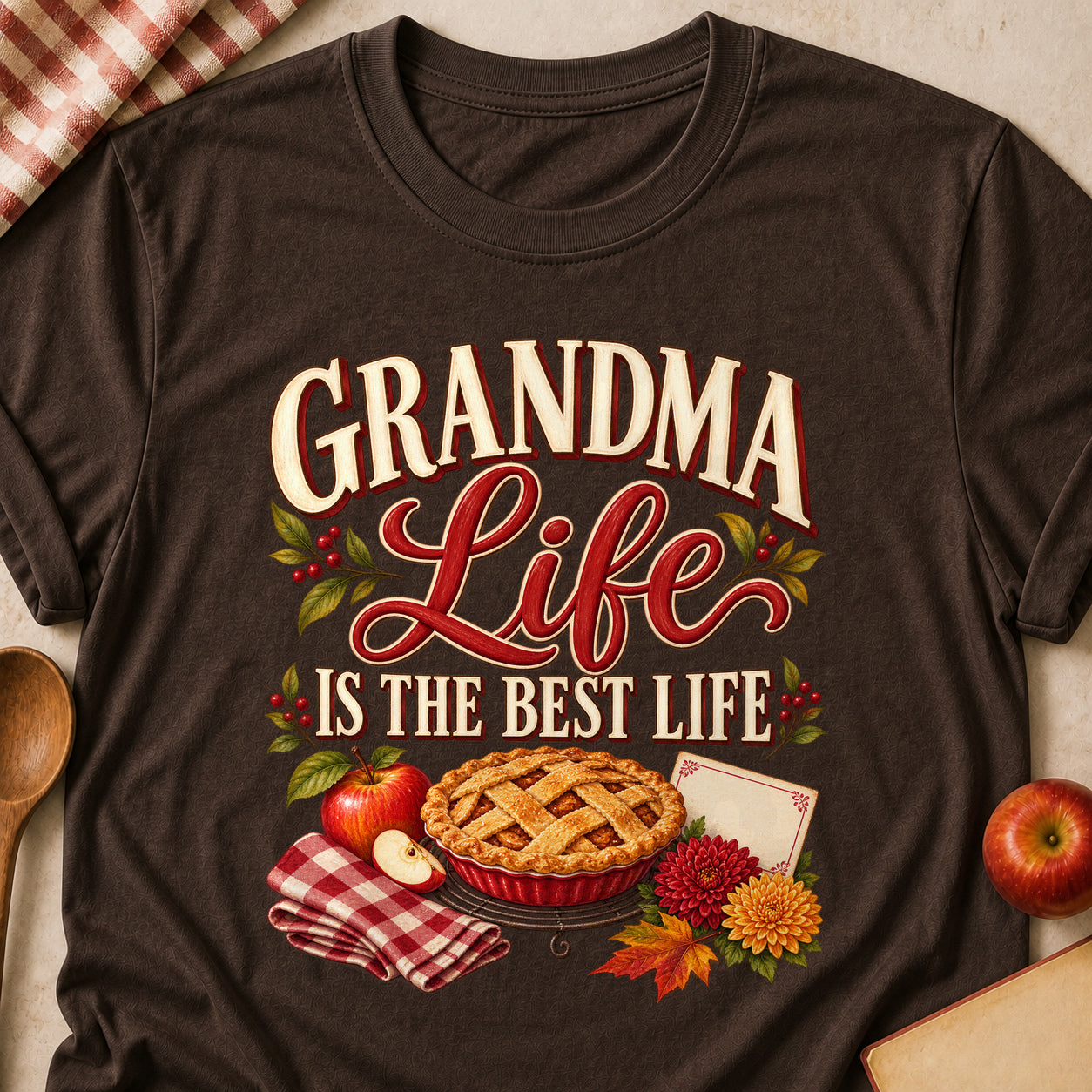 Grandma Life Is The Best Life Fall Colored Print T-Shirt - Dark Chocolate - Brooke & Belle