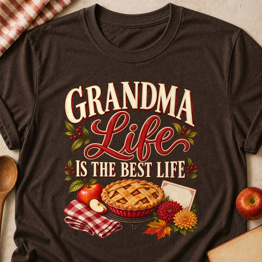 Grandma Life Is The Best Life Fall Colored Print T-Shirt - Dark Chocolate - Brooke & Belle