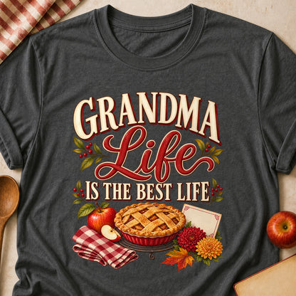 Grandma Life Is The Best Life Fall Colored Print T-Shirt - Dark Heather - Brooke & Belle
