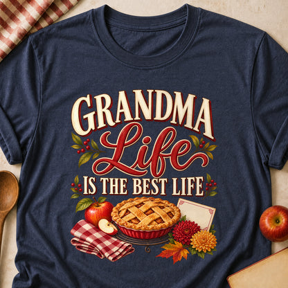 Grandma Life Is The Best Life Fall Colored Print T-Shirt - Heather Navy - Brooke & Belle