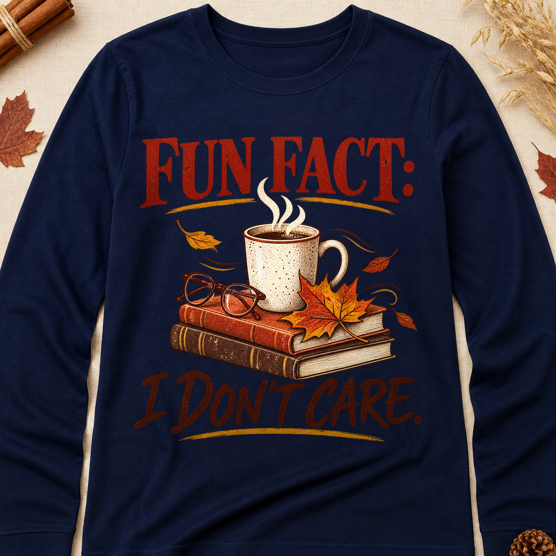 Fun Fact I Don't Care Fall Long Sleeves - Navy - Brooke & Belle