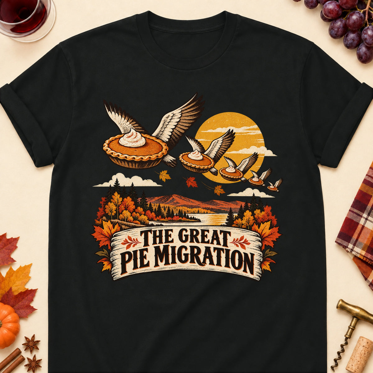 The Great Pie Migration Colored Print T-Shirt - Black - Brooke & Belle