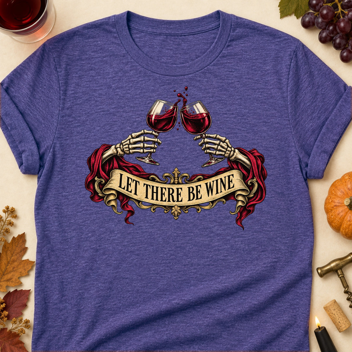 Let There Be Wine Colored Print T-Shirt - Heather Purple - Brooke & Belle