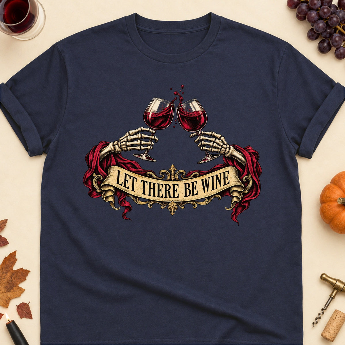 Let There Be Wine Colored Print T-Shirt - Navy - Brooke & Belle