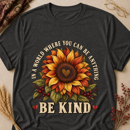 In A World Where You Can Be Anything Be Kind Fall Colored Print T-Shirt - Dark Heather - Brooke & Belle