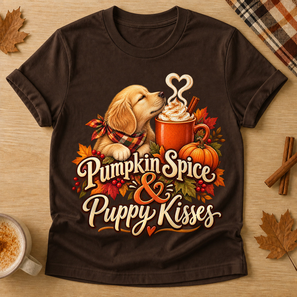 Pumpkin Spice Puppy Kisses T-shirt - Dark Chocolate - Brooke & Belle