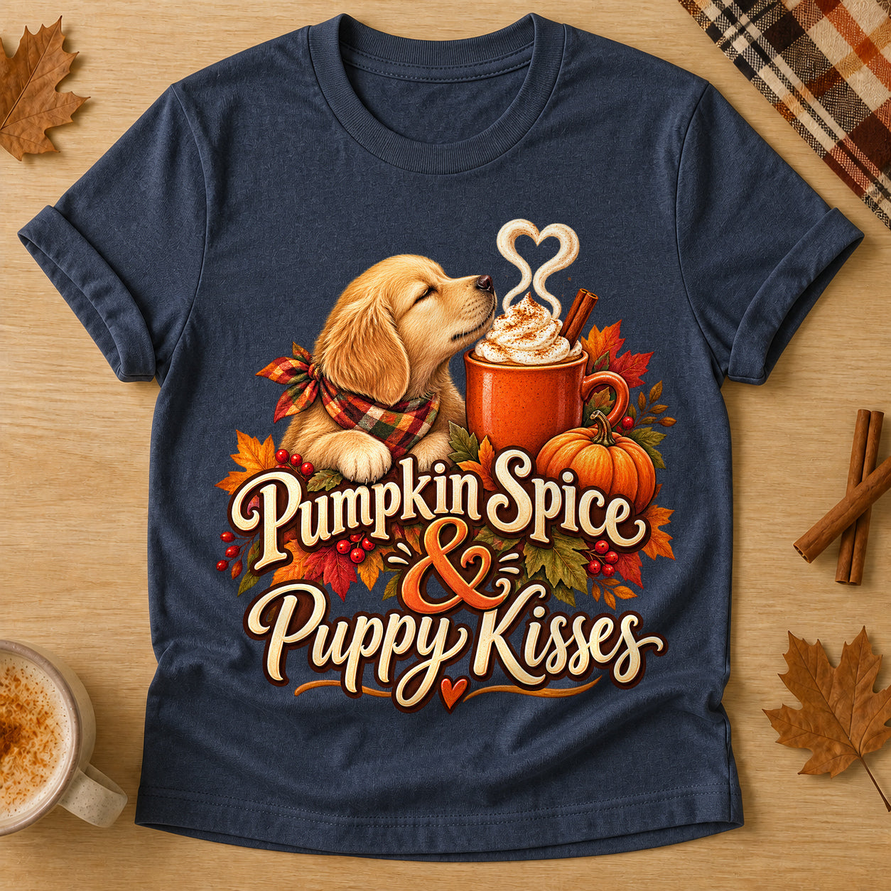 Pumpkin Spice Puppy Kisses T-shirt - Heather Navy - Brooke & Belle