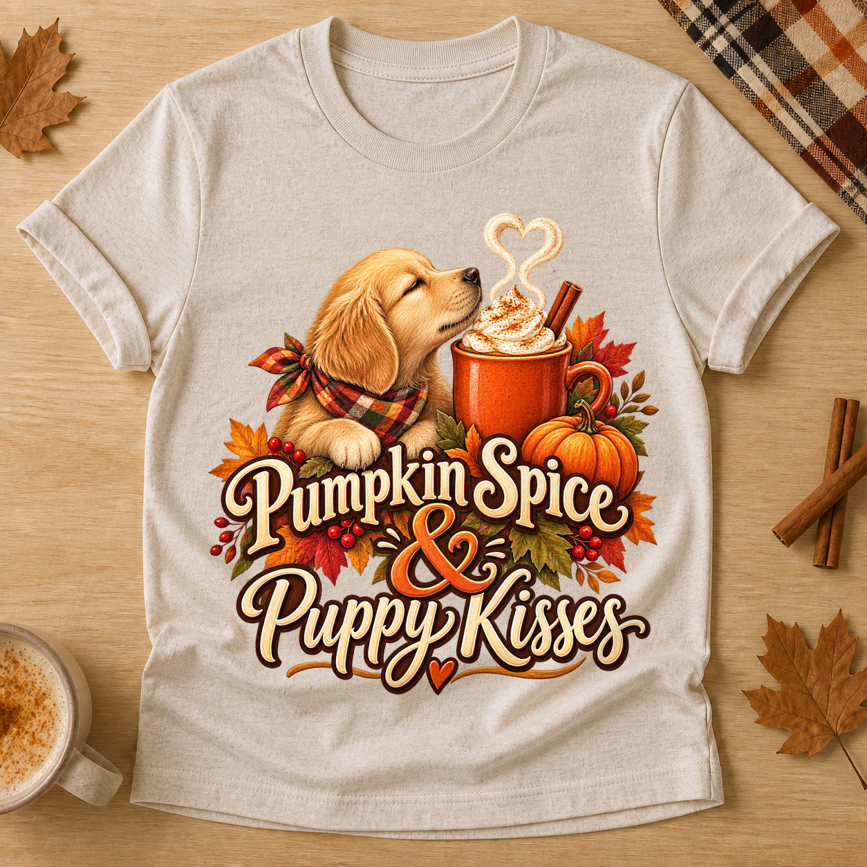 Pumpkin Spice Puppy Kisses T-shirt - Heather Oatmeal - Brooke & Belle