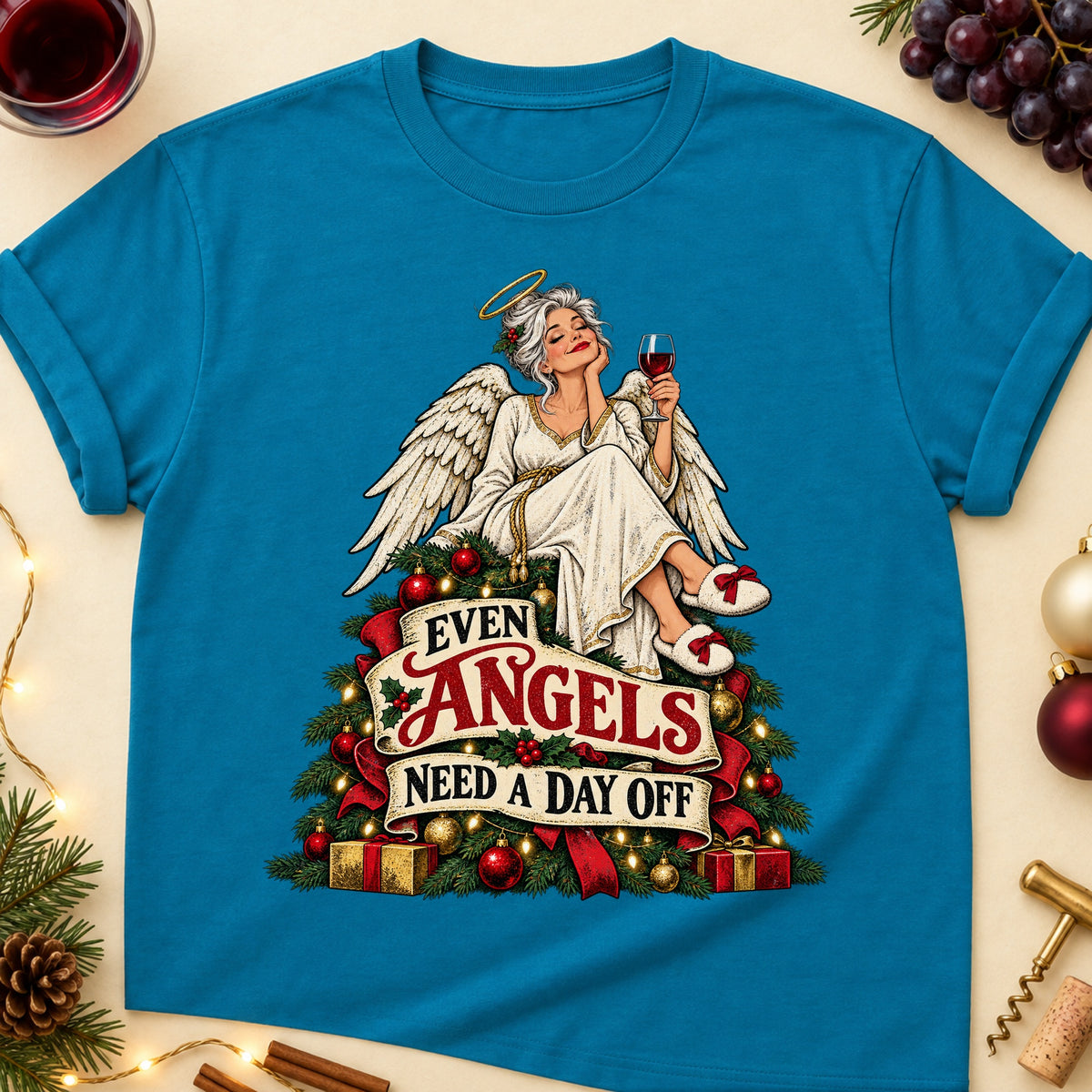 Even Angels Need A Day Off Colored Print T-Shirt - Antique Sapphire - Brooke & Belle