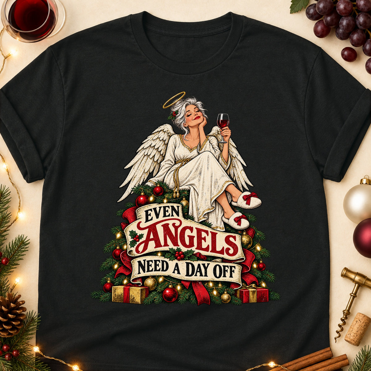 Even Angels Need A Day Off Colored Print T-Shirt - Black - Brooke & Belle
