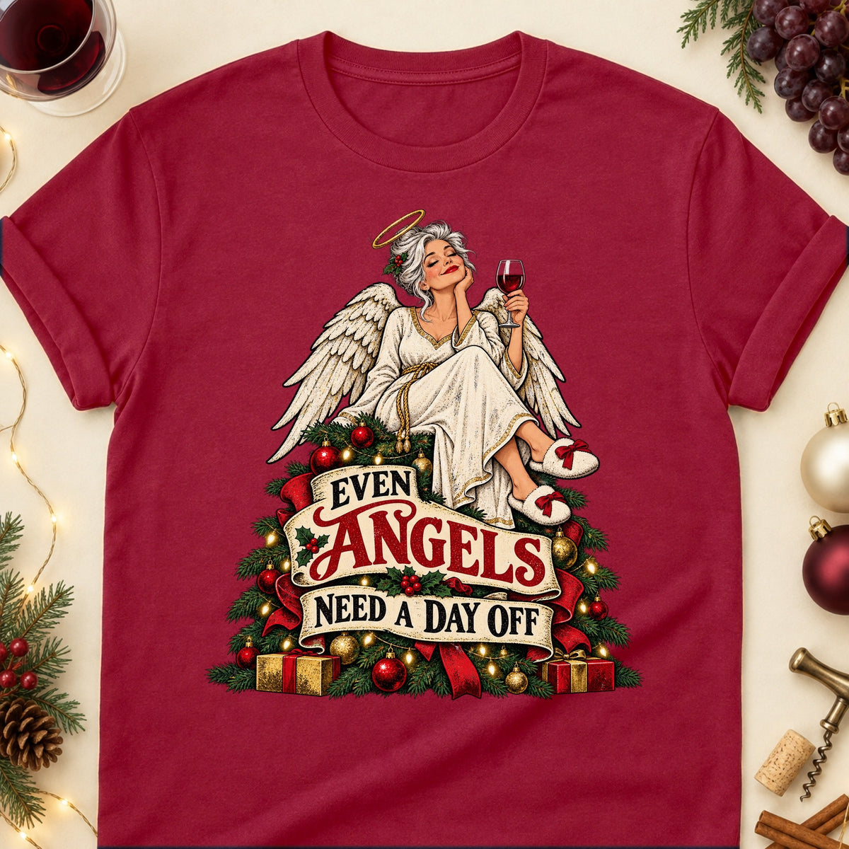Even Angels Need A Day Off Colored Print T-Shirt - Cardinal Red - Brooke & Belle