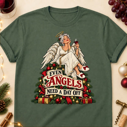 Even Angels Need A Day Off Colored Print T-Shirt - Military Green - Brooke & Belle