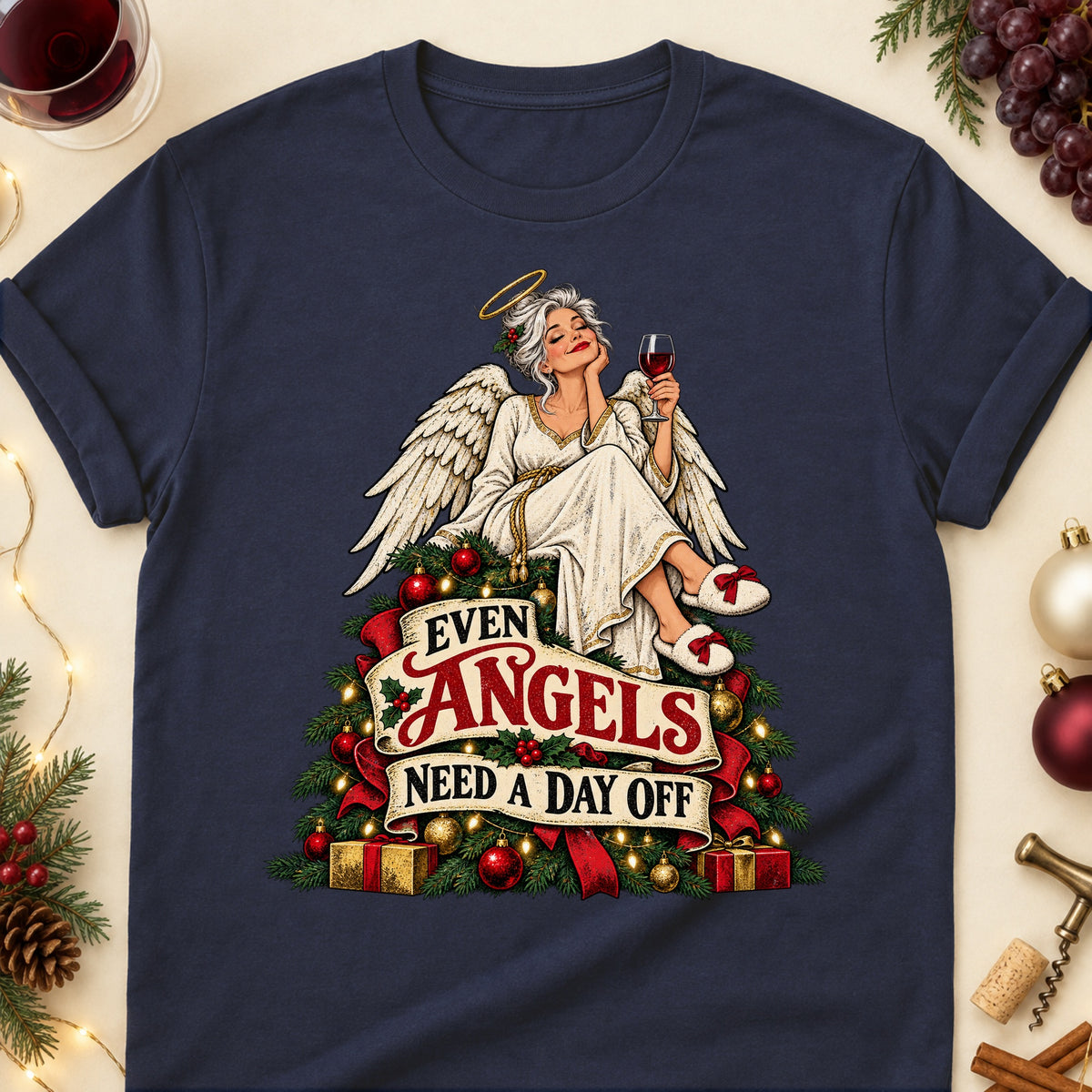 Even Angels Need A Day Off Colored Print T-Shirt - Navy - Brooke & Belle
