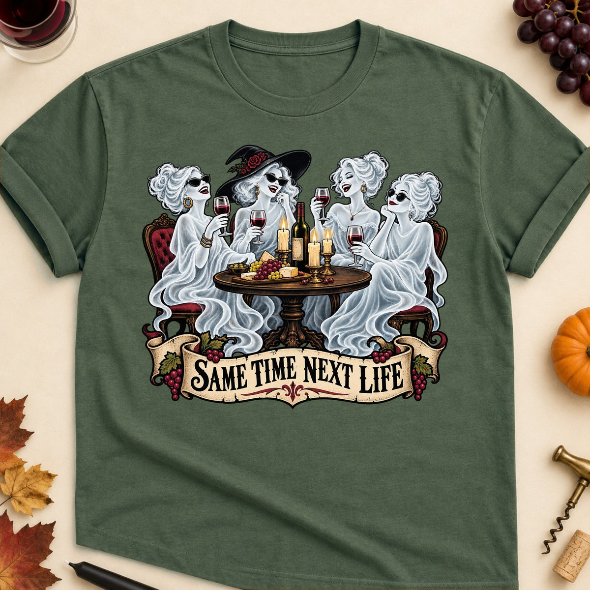 Same Time Next Life Colored Print T-Shirt - Military Green - Brooke & Belle