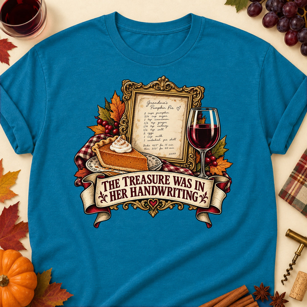 The Treasure Was In Her Handwriting Colored Print T-Shirt - Antique Sapphire - Brooke & Belle