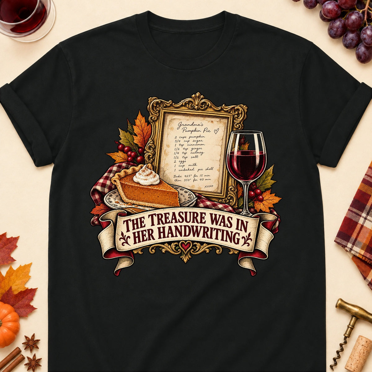 The Treasure Was In Her Handwriting Colored Print T-Shirt - Black - Brooke & Belle