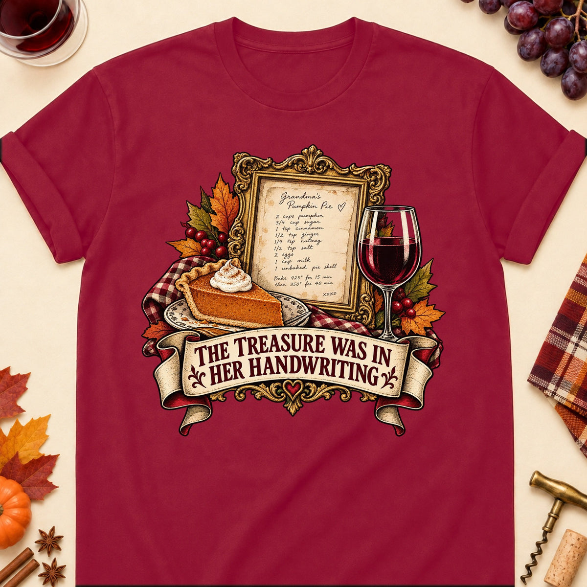 The Treasure Was In Her Handwriting Colored Print T-Shirt - Cardinal Red - Brooke & Belle
