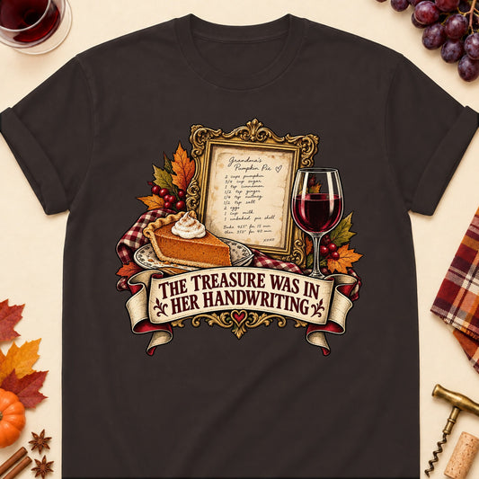 The Treasure Was In Her Handwriting Colored Print T-Shirt - Dark Chocolate - Brooke & Belle