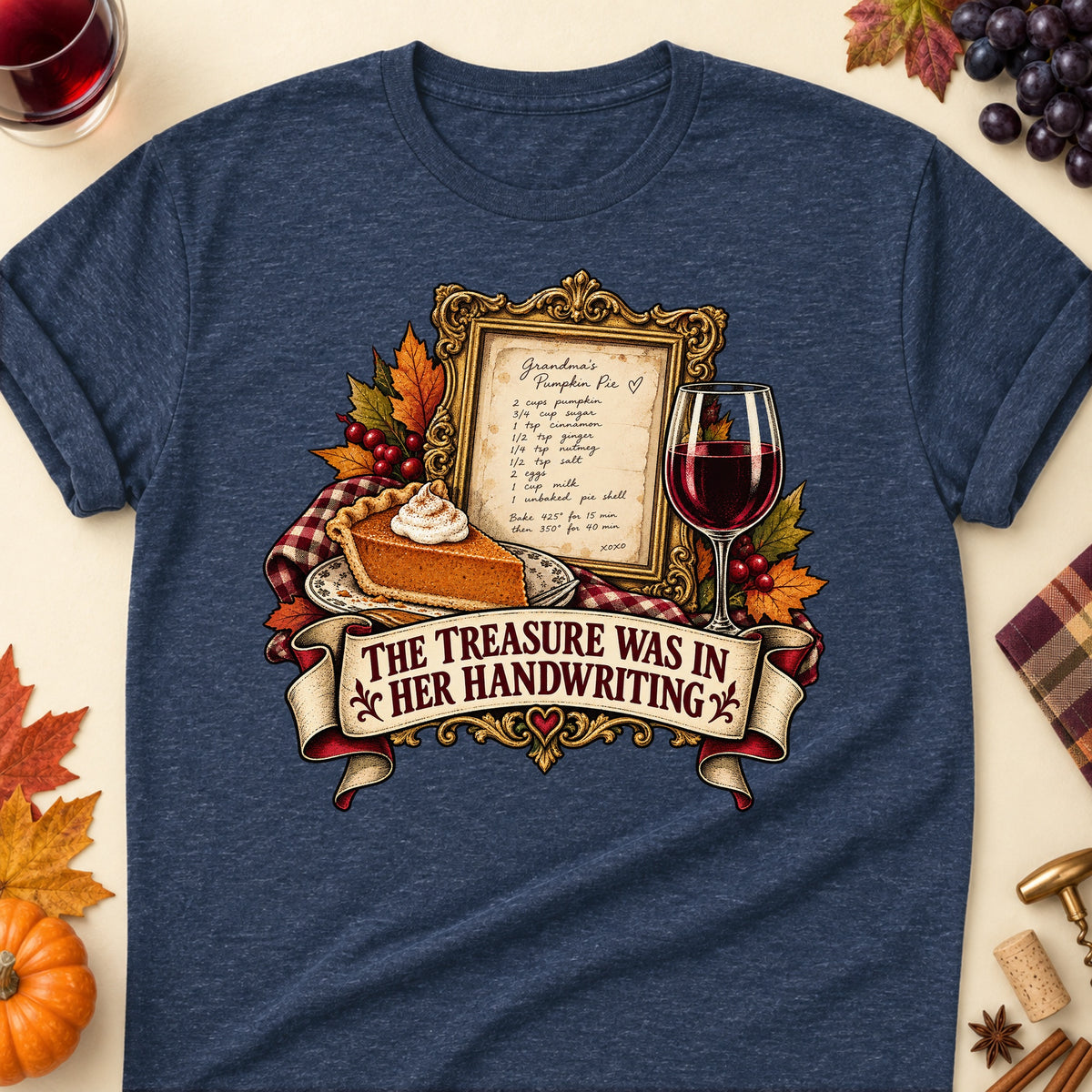 The Treasure Was In Her Handwriting Colored Print T-Shirt - Heather Navy - Brooke & Belle