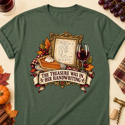 The Treasure Was In Her Handwriting Colored Print T-Shirt - Military Green - Brooke & Belle