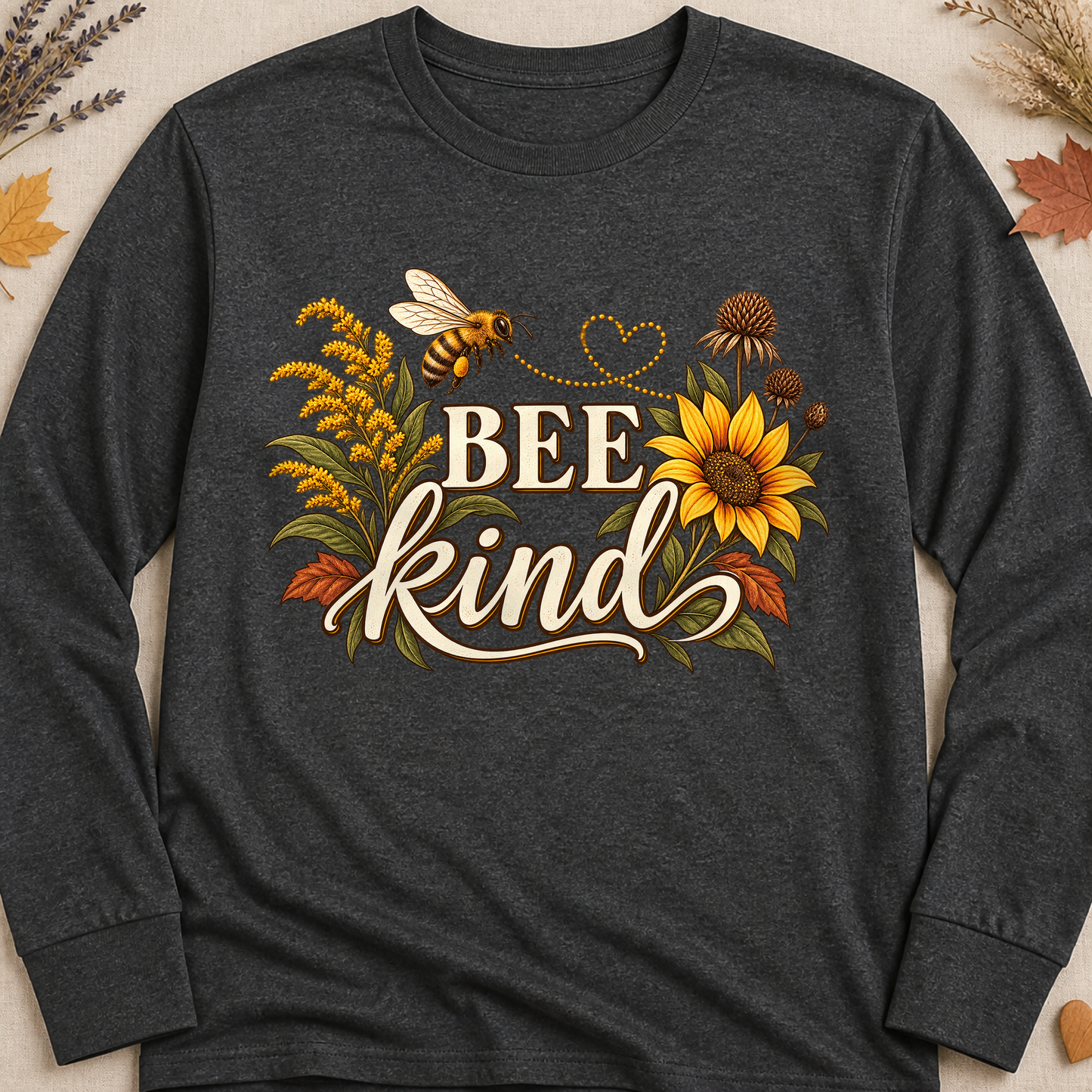 Bee Kind Fall Long Sleeves - Charcoal - Brooke & Belle
