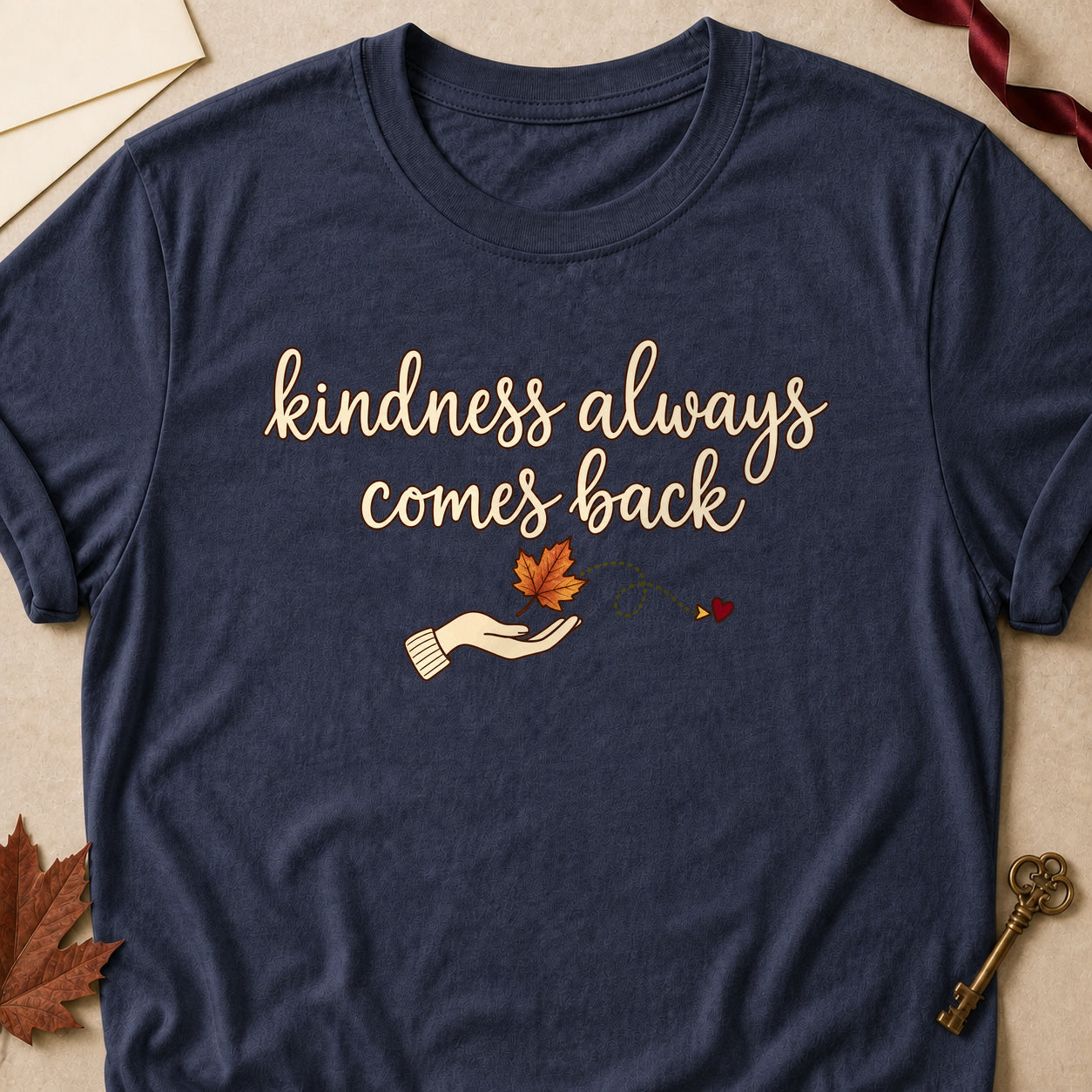 Kindness Always Comes Back Fall Colored Print T-Shirt - Heather Navy - Brooke & Belle