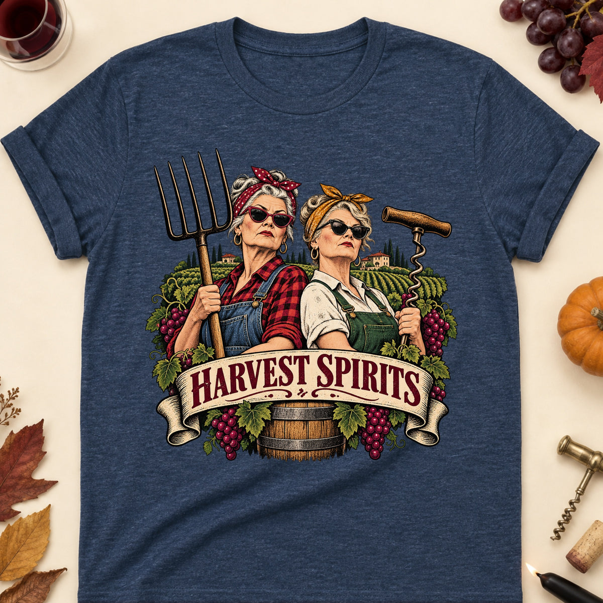 Harvest Spirits Colored Print T-Shirt - Heather Navy - Brooke & Belle