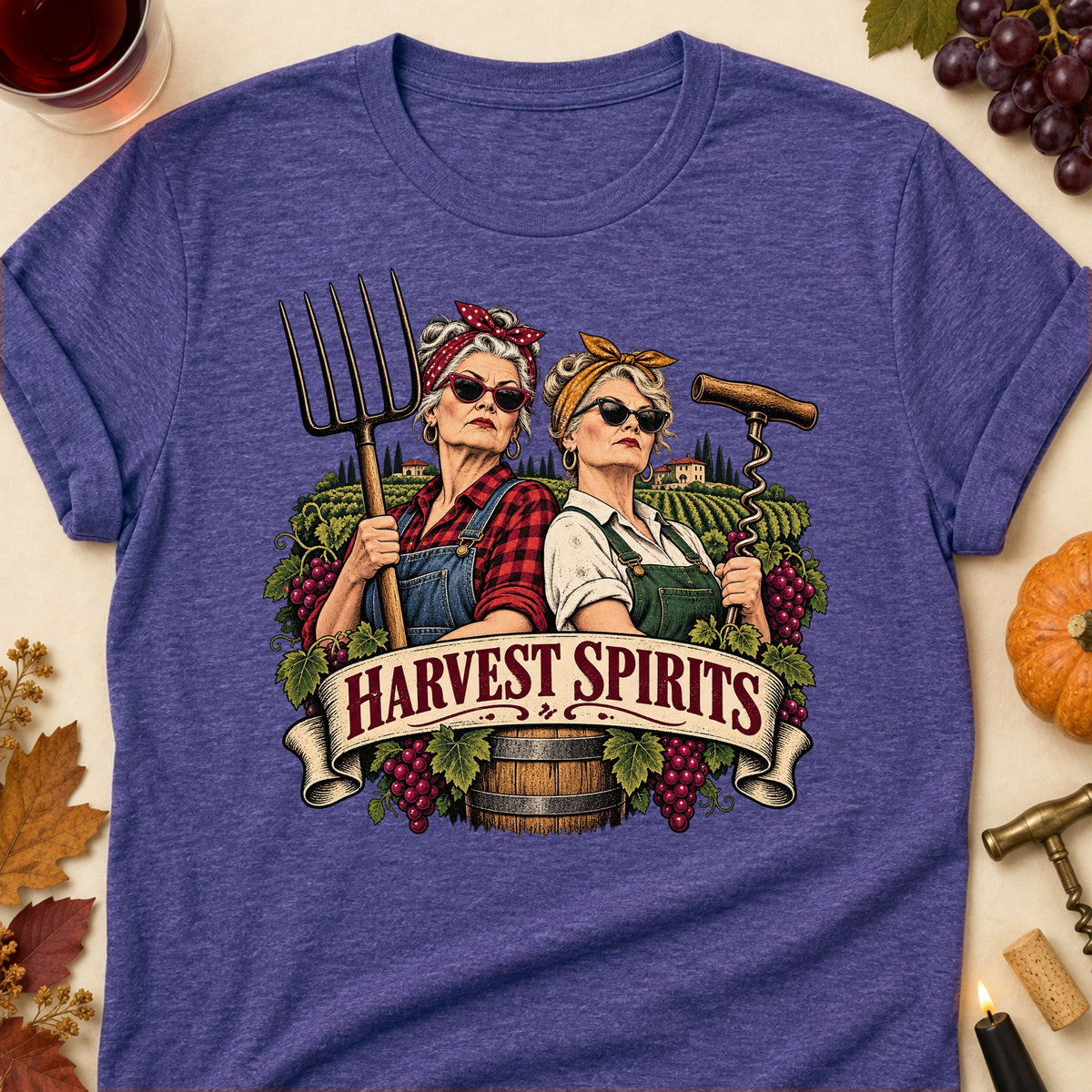 Harvest Spirits Colored Print T-Shirt - Heather Purple - Brooke & Belle