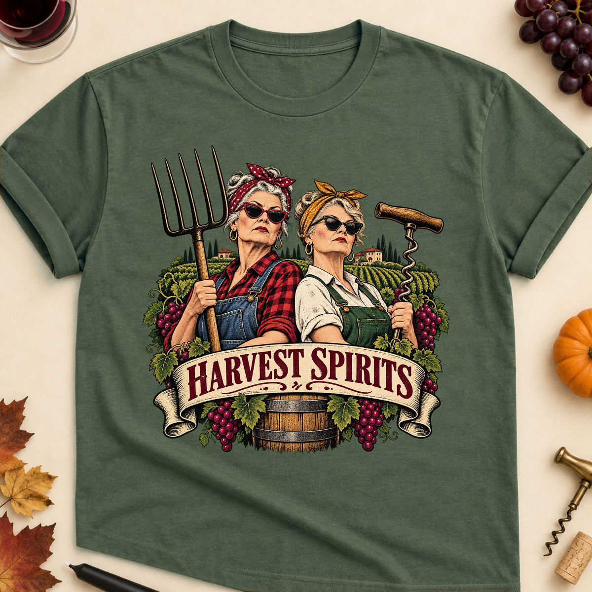 Harvest Spirits Colored Print T-Shirt - Military Green - Brooke & Belle