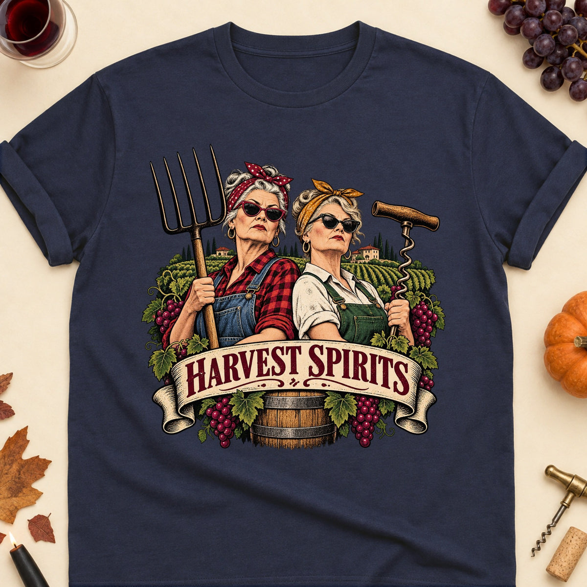 Harvest Spirits Colored Print T-Shirt - Navy - Brooke & Belle