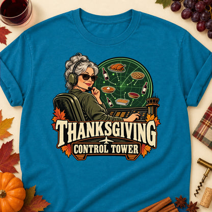 Thanksgiving Control Tower Colored Print T-Shirt - Antique Sapphire - Brooke & Belle