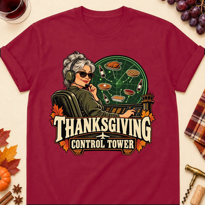 Thanksgiving Control Tower Colored Print T-Shirt - Cardinal Red - Brooke & Belle