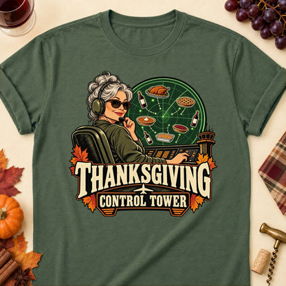 Thanksgiving Control Tower Colored Print T-Shirt - Military Green - Brooke & Belle