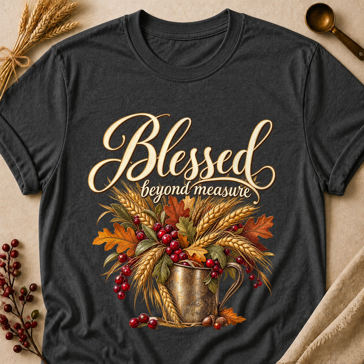 Blessed Beyond Measure Fall Colored Print T-Shirt - Dark Heather - Brooke & Belle