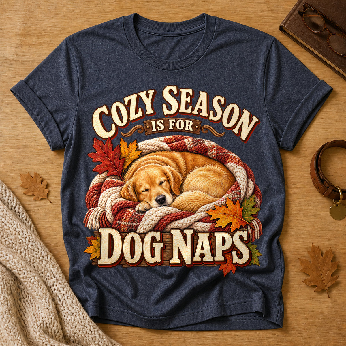 Cozy Season Dog Naps T-shirt - Heather Navy - Brooke & Belle