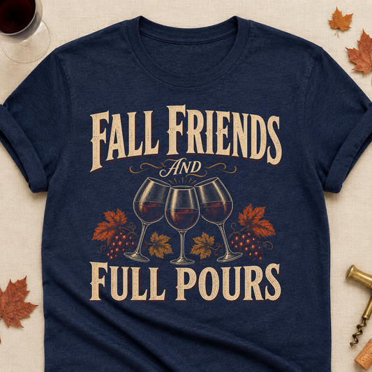 Fall Friends And Full Pours Fall Colored Print T-Shirt - Heather Navy - Brooke & Belle